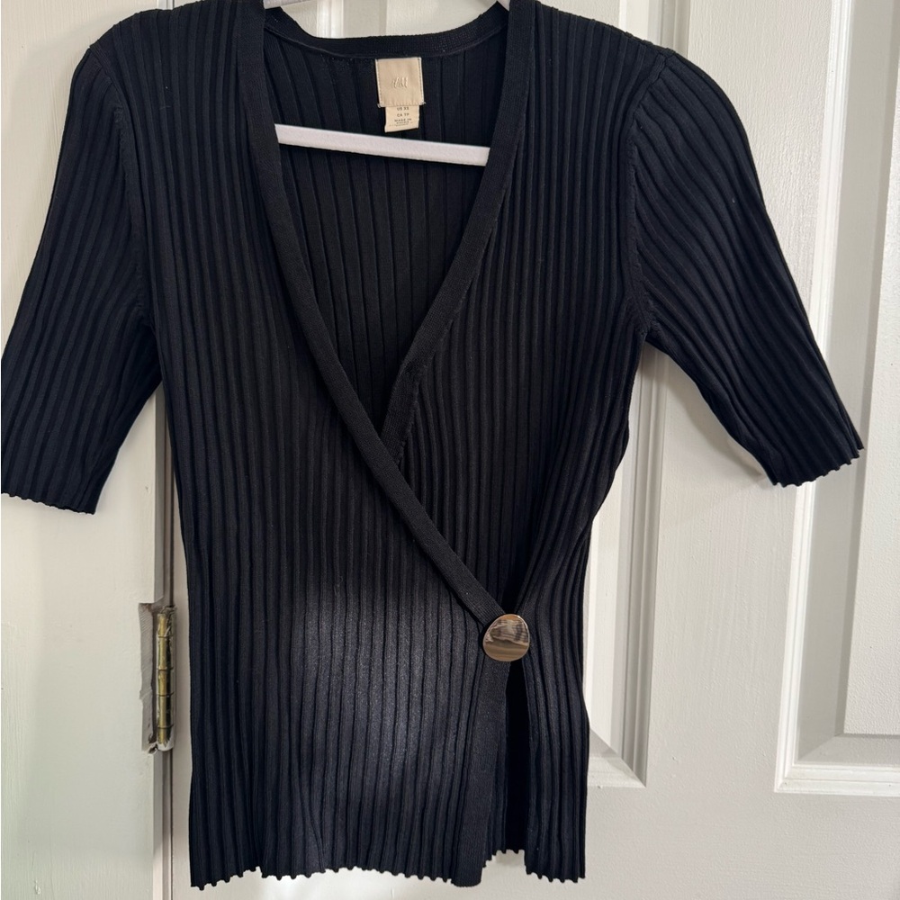 H&M Black Ribbed Wrap Top